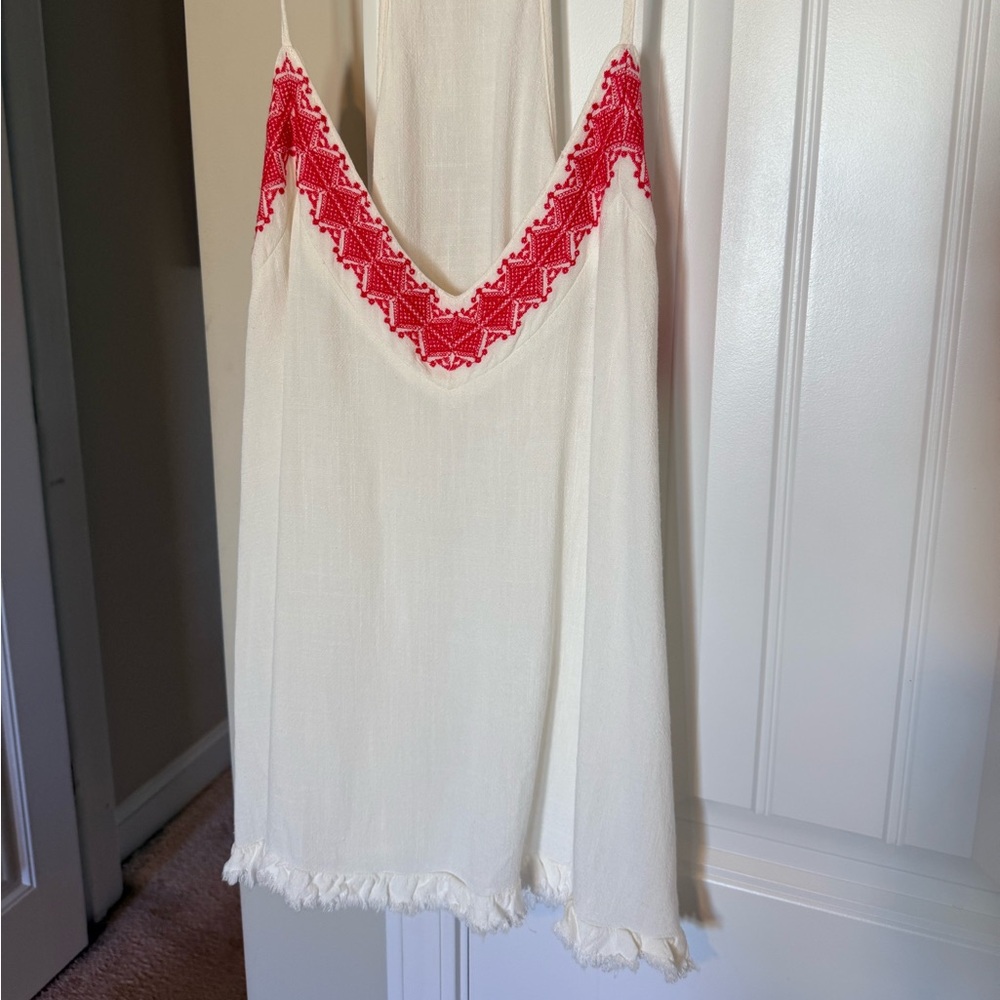 Umgee Cream Tank Dress with Red Lace Accents